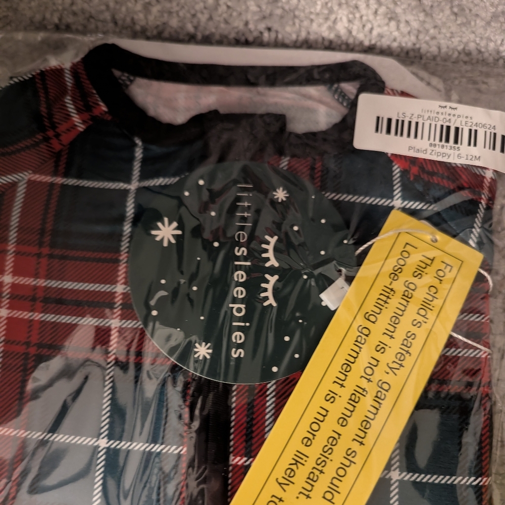 Little Sleepies Fireside Plaid Zippy, 6-12 months, brand new